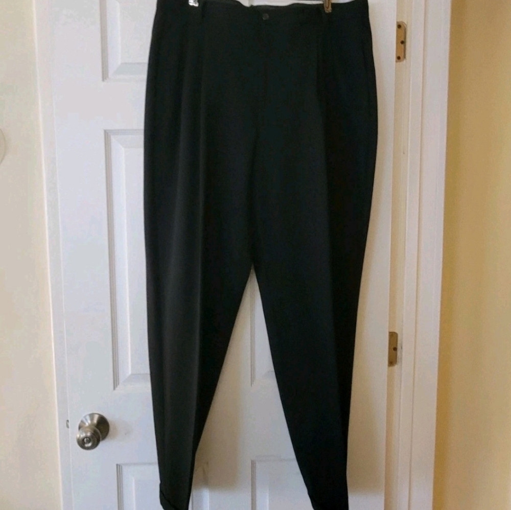 CLAUDE MONTANA Black Pants Gabardine IT56 US46 36x32 Pleats Cuff Trousers Vtg